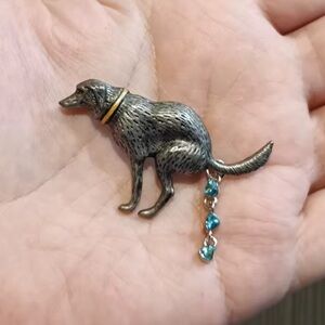 Pooping Dog Crystal Brooch